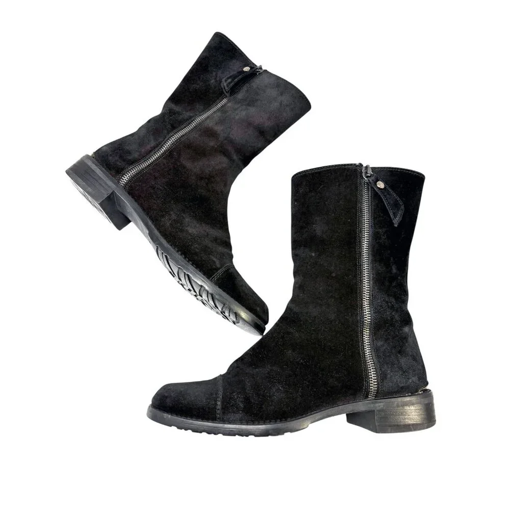 STUART WEITZMAN Duluth‎ Black Suede Cheetah Lining Mid Calf Boot